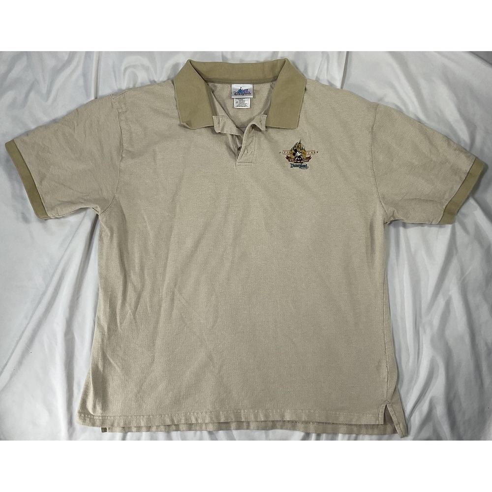 VTG Mens Sz XXL Disneyland Resort Embroidered Beige Polo Shirt Short Sleeve 445